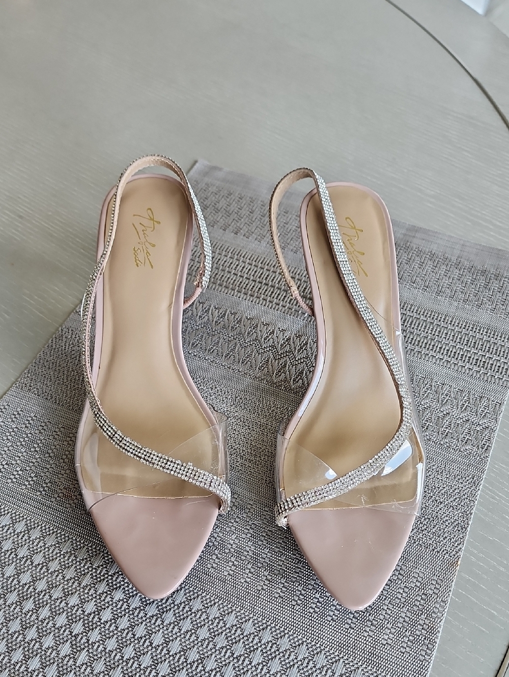Thalia Sodi Blush Nude Pointed Slingback Flats with Crystal Strap 9